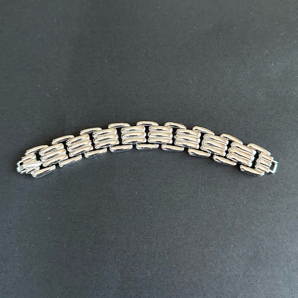 Vintage Silver Tone Rectangular Link Bracelet Mod… - image 6